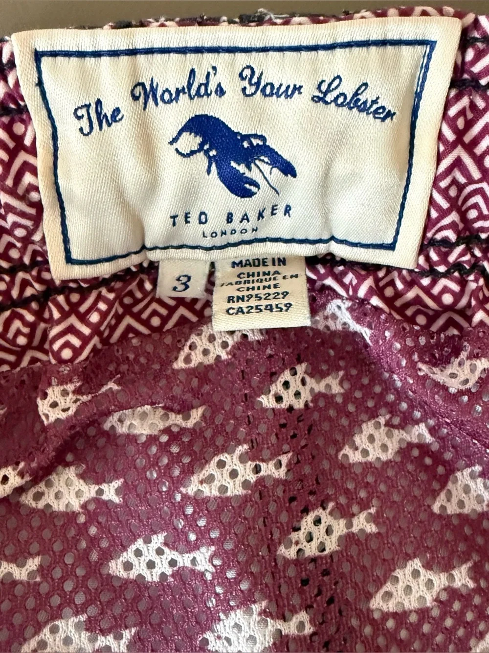 Ted Baker Men's Navy Geometric Swim Trunk lobster size 3 medium